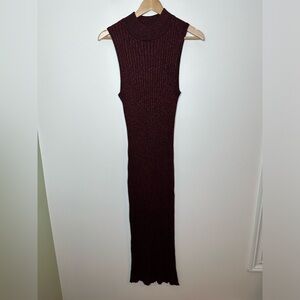 House of Harlow Burgundy and Black Marled Ribbed Sleeveless Midi Dress Medium